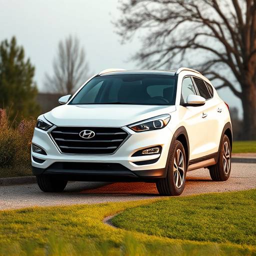 Imagen de un Hyundai Tucson blanco, modelo híbrido enchufable, en un entorno natural.